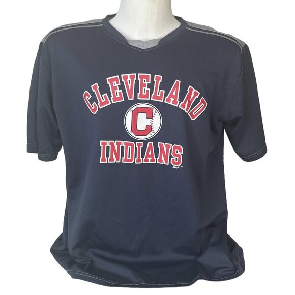 Cleveland Indians TShirt Mens 2XL Blue Gray MLB Short Sleeves - Picture 1 of 10